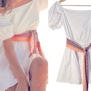 New Pitusa Elena Mini Dress Off Shoulder Puff Sleeve Pima Cotton Beach Summer